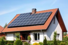 Photograph of a house with solar panel on the roof