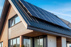 Homes with solar panels on the roof under a bright sky A close up  with  solar panels. Gnerative ai