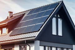 Homes with solar panels on the roof under a bright sky A close up  with  solar panels. Gnerative ai