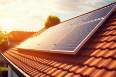 solar panels and the sun on a house roof